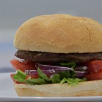 Burger · Quarter Pound of flame-grilled beef with lettuce, tomato, mayo, and onions.