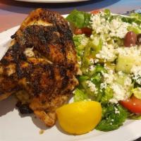 Greek Style Roasted Half Chicken · Specially Marinated 1/2 Chicken Roasted in our signature herbs and spices and then charbroil...
