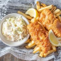 Fish & Chips Basket · Fresh cut cod hand dipped in our Guinness batter, fried to perfection. Served with fries and...