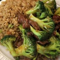 Beef With Broccoli · Comes with white or brown rice.
