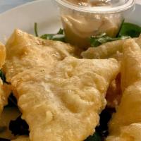 Crispy Crab Wontons (6Pc) · Crab meat, cream cheese, jalapeños and green onions inside a lightly fried wonton and served...