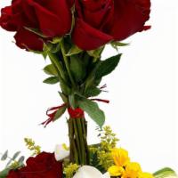Topiary Bouquet · This is florist choice topiary, of red roses with a mixt of assorted flowers and orchids plu...