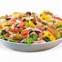 Classic Italian Sub Salad (Half) · Pepperoni, salami, capicola, ham, mozzarella, black olives, tomatoes, onions, red wine vinai...