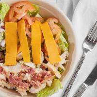 Mesquite Chicken Sub Salad (Full) · Chicken, bacon, cheddar, tomatoes, onions, ranch. 560 cal.