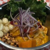 Ceviche Aji Amarillo · With Yellow Chili sauce