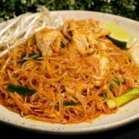 Chicken Pad Thai · Rice noodles sauteed with egg, scallions, ground roasted peanuts, bean sprouts, and pad Thai...