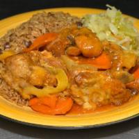 Stew Turkey · Served with one side and rice and peas or white rice.