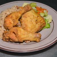 Fried Chicken · Served with one side and rice and peas or white rice.
