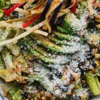Sw Chopped · Romaine, cheddar, tomato, corn-black bean pico, tortilla strips, avocado, honey-chipotle dre...