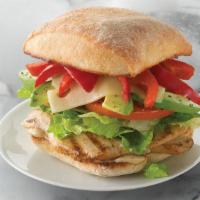 California Chicken · Chicken, swiss cheese, roasted red pepper, romaine, avocado and tomato with house-made black...