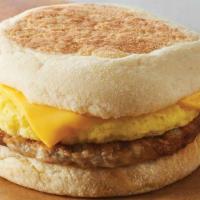 Sausage & Egg On English Muffin · Over-easy farm fresh eggs atop turkey sausage smothered with American cheese.