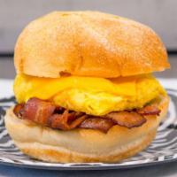 Bacon, Egg & Cheese Sandwich · Bacon strips, scrambled eggs, american cheese on kaiser roll.