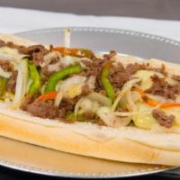 Philly Cheese Steak · Grilled philly steak with onions, peppers and provolone cheese on 12