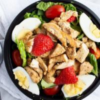 Bahia'S Special Chicken Salad · Chicken breast over mixed salad, cherry tomato, strawberry, boiled egg.