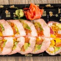 Sweet Heart Roll (10 Pieces) · Tuna, salmon, shrimp tempura, crunch, avocado, mango, wrapped in soy paper cut in 10 pieces ...