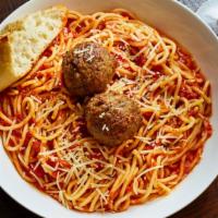 Spaghetti And Meatballs · A true classic, featuring our beef & pork meatballs, zesty pomodoro sauce over our house mad...