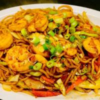 Shrimp Lo Mein · Soft noodles.