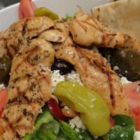 Greek Salad Bowl · GREEK SALAD BOWL. Lettuce, Tomato, and Vegetables with Feta Cheese, Kalamata Olives, and Stu...