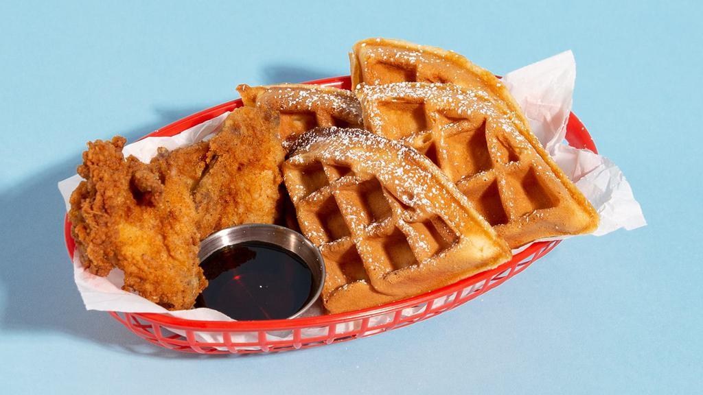 Fried Chicken & Waffles · Buttermilk fried and served on a traditional belgian style waffle.
