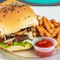 Mushroom Swiss Burger · Our mushroom swiss burger recipe is a show-stopping gourmet burger filled with delicious car...