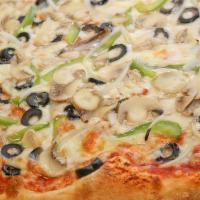Veggie Pizza · Mushrooms, black olives, onions, green peppers.