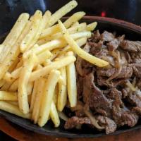 Beef Acebolada · Beef sautéed with onions and garlic served with garlic French fries.