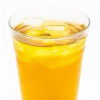 Fresh Orange Green Tea · Green tea is lightly sweetened with fresh orange squeezed in, made to order.