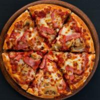 The Godfather Pizza · Capicolla, ham, salami, provolone, mozzarella and fresh tomato and topped with olive oil.