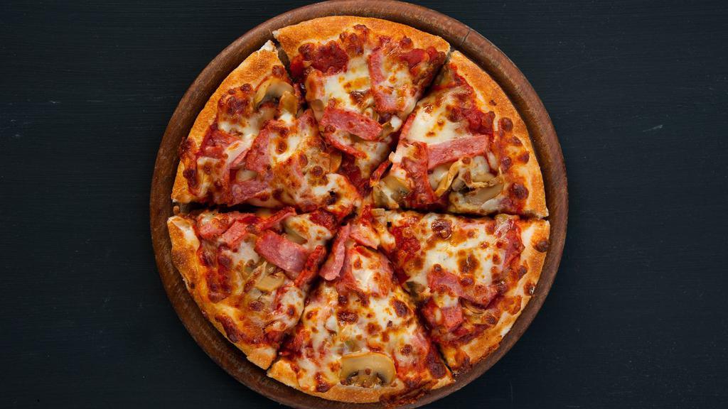 The Godfather Pizza · Capicolla, ham, salami, provolone, mozzarella and fresh tomato and topped with olive oil.