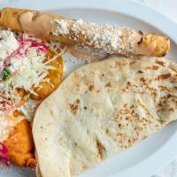 Combo Catracho · One baleada sencilla, one Honduran enchilada, one fried taco and one pastelito.