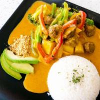 Impossible Curry · Gluten free. House blended impossible plant-based protein, potatoes, avocado, broccoli, bell...