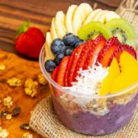 Copacabana Bowl · Blend of açaí, banana, strawberry and blueberry. Topped with granola, banana, strawberries, ...