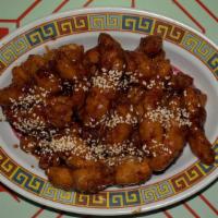 Sesame · Shown above is our sweet & crispy sesame chicken serve with white rice. Other protein option...