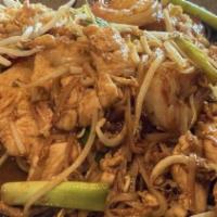 Pad Thai · Stir fry, your choice of meat, rice, noodles, beans, sprouts, scallions, egg, and peanut pad...