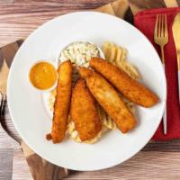 Fish & Chips · Fresh Alaskan cod fried crisp in a potato crust served with chipotle tartar sauce, spicy sla...