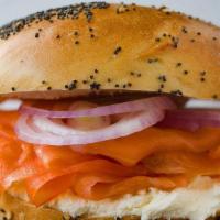 Blox - Best Seller · Served on your choice of plain or everything bagel, lox, cream cheese, red onion and capers.