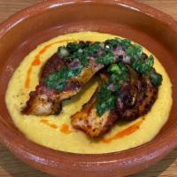 Grilled Octopus · Grilled octopus, corn puree, salsa criolla, cracked pepper