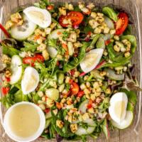 Kitchen Sink Salad · Local Mixed Greens, Seasonal fresh Veggies, Pickled Veggies, Wine Vinaigrette