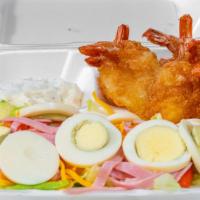 Shrimp With Chef Salad · (Lettuce, tomato, cucumber, ham, and cheese, boiled egg.