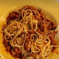 Spaghetti · Served with marinara sauce. With Meatballs, Meat Sauce or Sausage for an additional charge.