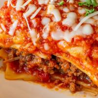 Lasagna Beef · Layers of Pasta with Ricotta Cheese, Seasoned Ground Beef, and Italian cheeses, topped with ...