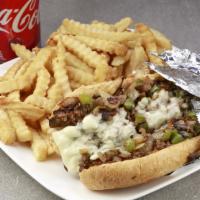Philly Combo · Philly (grilled onion, green pepper, mushroom, mayo, and 2 slices cheese) with choice of sid...