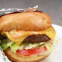 Cheese Burger · Topped with lettuce, tomato, onions, and homemade sauce.