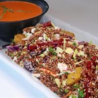 1/2 Quinoa Salad Bowl · Quinoa, Super Greens, Curried Cauliflower, Beets, Almonds, Feta Cheese, Grilled Onions, Oliv...