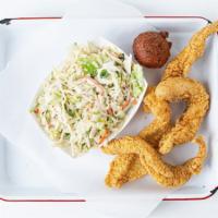 Catfish Fingers · Southern fried, farm-raised catfish served with hushpuppies, tartar sauce, and 1 classic side.