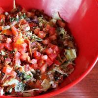 Blt Salad · Smoky bacon with fresh roma tomatoes,crisp chopped greens and cool ranch dressing.