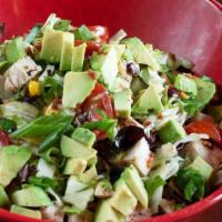 California Cobb - Chicken · Chopped greens, sliced grape tomatoes, corn, scallions and chicken breast tossed in citrus v...