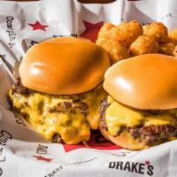 Triple Double Mini Burgers · Two minis, each with triple American cheese, double patties.