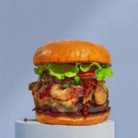 Bbq Is The Cue Burger · 1/2 lb. beef patty topped with cheddar cheese, sweet and savoury barbecue sauce, bacon, lett...