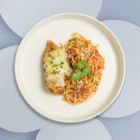 Cluckin' Parmigiana Pasta · Breaded chicken served with spaghetti and marinara sauce, mozzarella and Parmesan cheese and...
